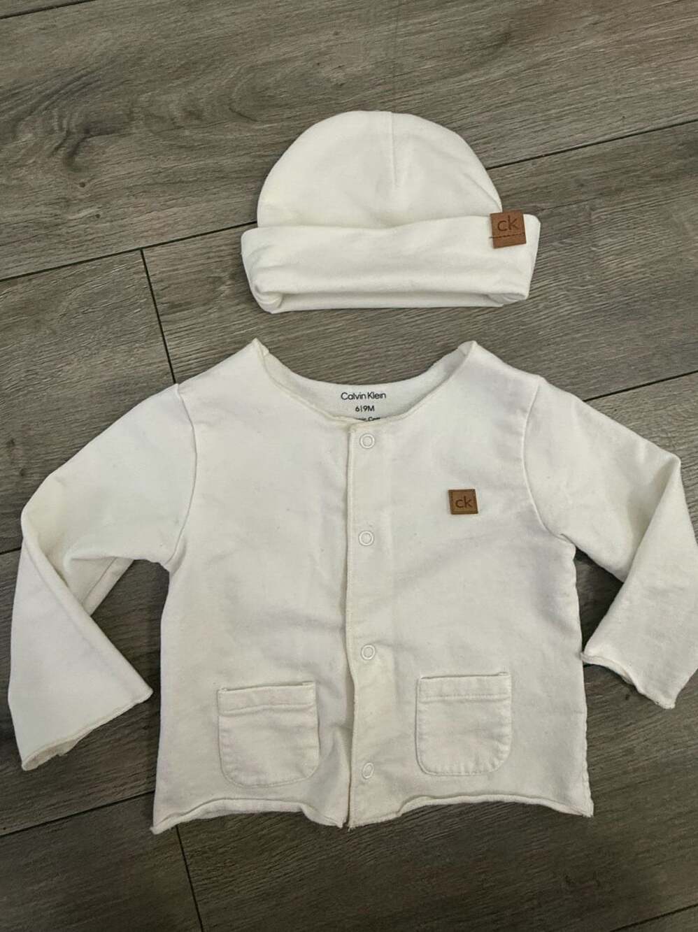 Calvin Klein Baby Long Sleeve Top and Hat Set 6/9 M